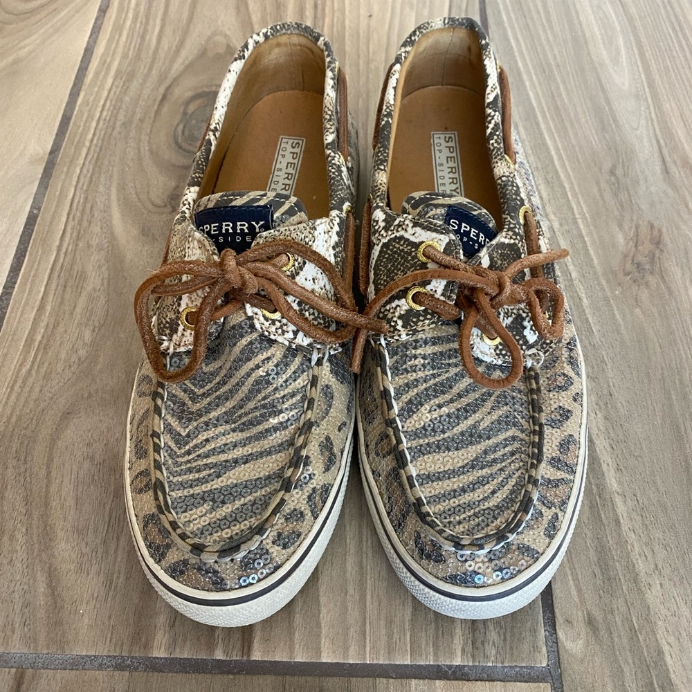 Sperry Topsider Animal Print and Sequin Shoes - womens 7.5